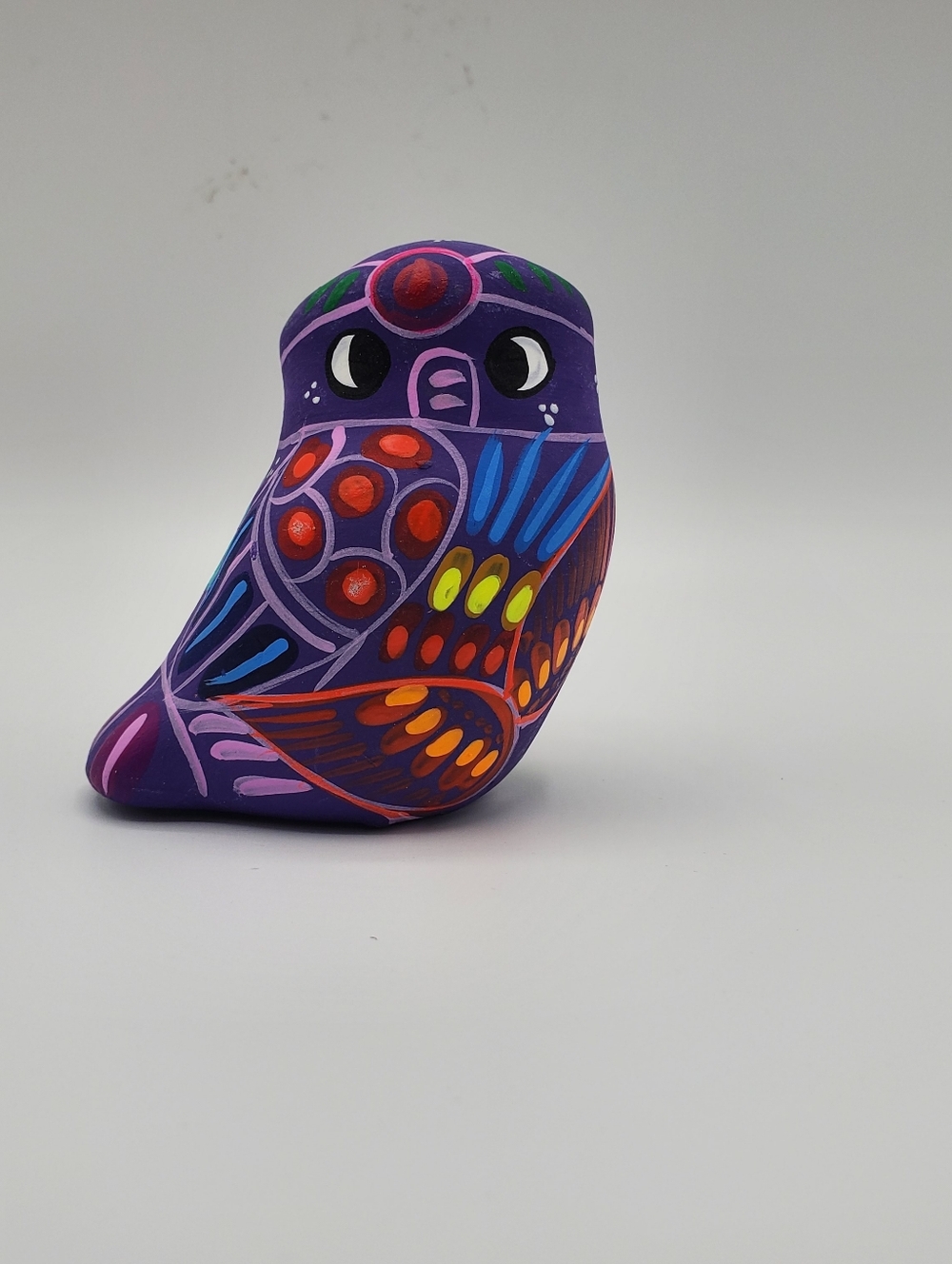 Mexican hand painted clay owl figurine